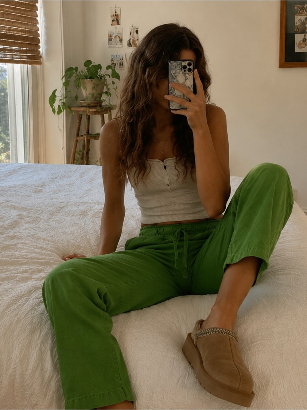 ZARA Green Linen Lyocell Cropped Drawstring Pants Size S
